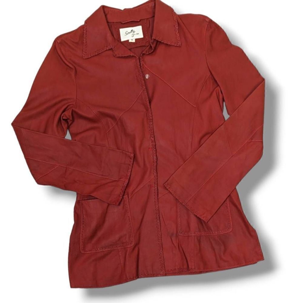 Scully Women's Exposed Seam Notch Collar Genuine Leather Jacket Red Size 42
